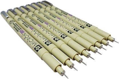 Sakura Pigma Micron pen 005 Black ink marker felt tip pen, Archival pigment ink, fine point for artist drawing pens - 8 pen set