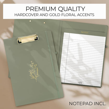 Aesthetic Clipboard Folio with Refillable Lined Notepad & Interior Pocket – Cute Padfolio/Legal Pad Holder for Women – Easily Organize Notes at Work, School, or Home
