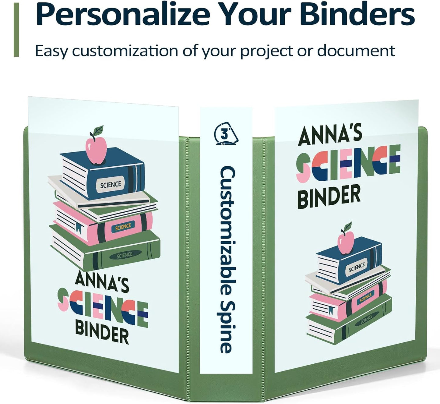 Sooez BinderX Extra Durable 3 Inch 3 Ring Binder, D-Ring Large Binders, Holds 670 Sheets of 8.5x11 Paper, Customizable View Cover with Inside Pockets, Heavy Duty 3 Ring Binder for School, Grey Blue