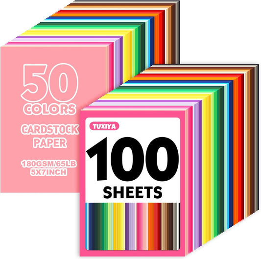 50 Sheets 8.5" X 11" Colored Cardstock, 50 Assorted Colors Construction Paper Card Stock Printer Paper for Printing, Card Making, DIY Crafts,School Supplies,Party Decorations (180GSM/65LB)