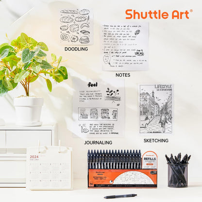 Shuttle Art Black Gel Pens, 48 Pack(20 Pens with 28 Refills) Retractable Medium Point Rollerball Gel Ink Pens Smooth Writing with Comfortable Grip for Office School Home Work