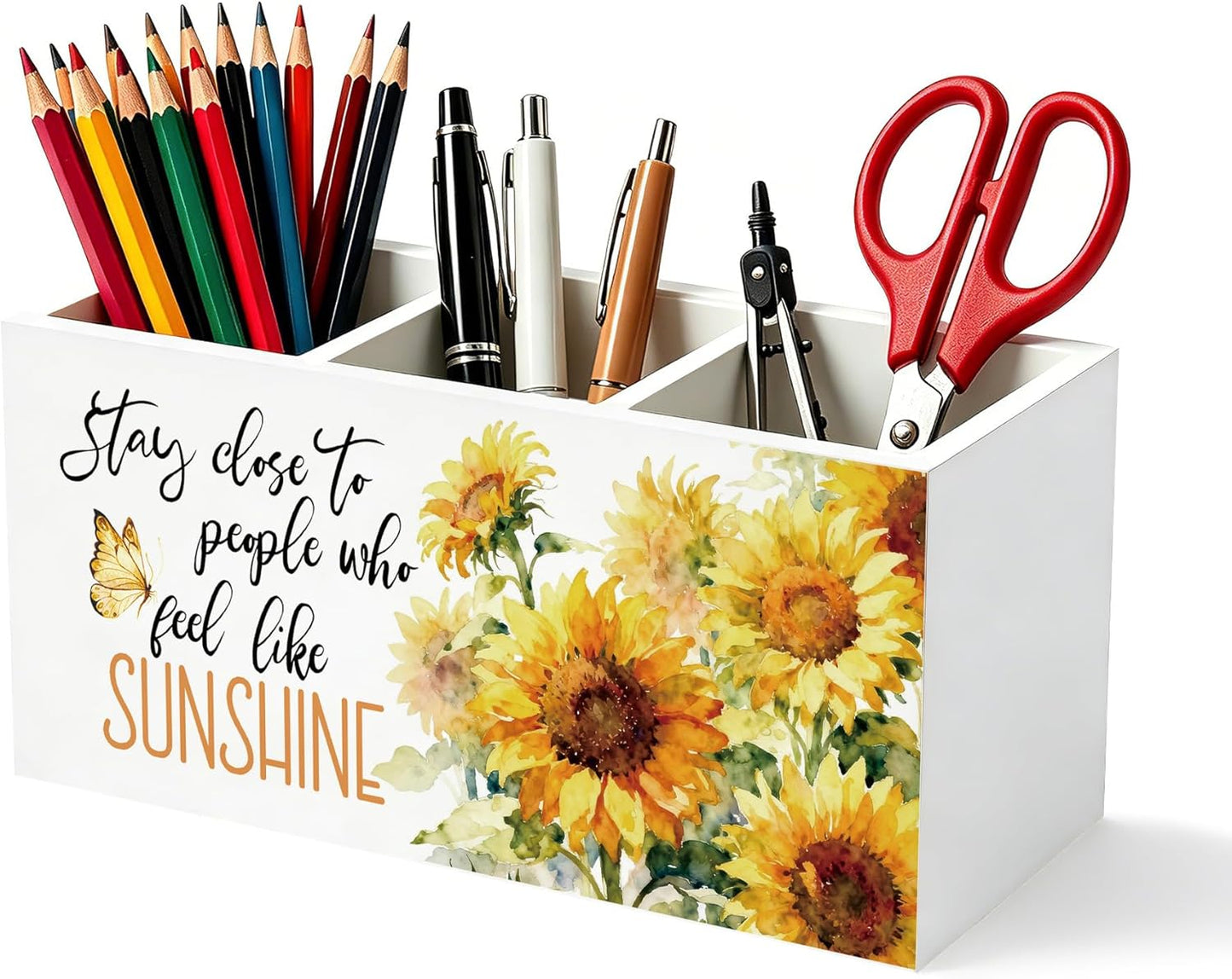 Don't Overthink It Inspirational Pencil Pen Holder for Desk, Pink Positive Affirmations Wooden Box Sign Pen Holder Organizer for Home Office School Desk Accessories