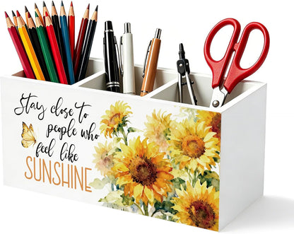 Don't Overthink It Inspirational Pencil Pen Holder for Desk, Pink Positive Affirmations Wooden Box Sign Pen Holder Organizer for Home Office School Desk Accessories