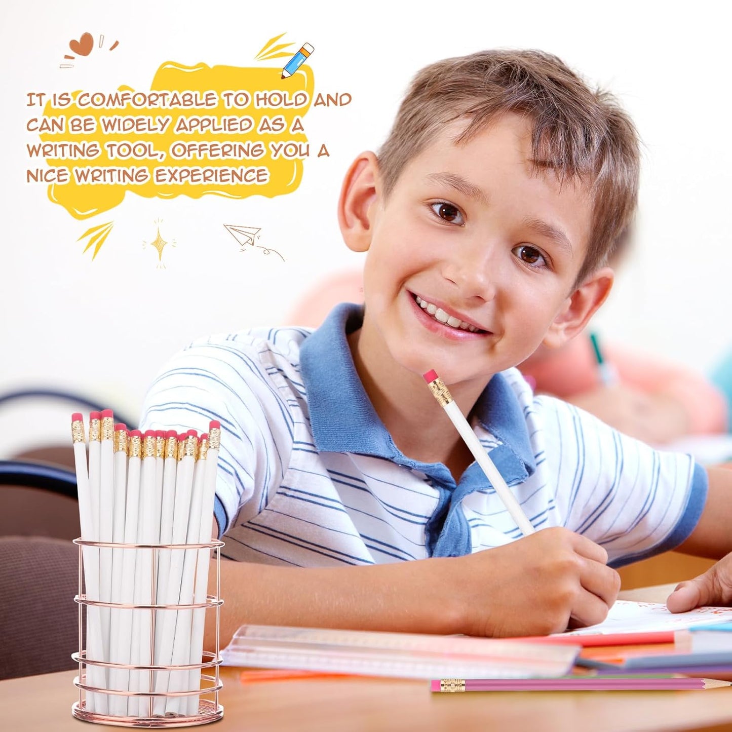 24 Pcs Round Pencils with Eraser 2 HB Cute Pencils Bulk for School Graphite Wood Color Unsharpened Pencil for Drawing Sketching Wedding School Teacher Supplies Student Reward