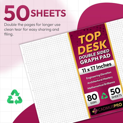 CADMUSPRO Graph Paper Pads 8.5x11 inch, 50 Sheets, Double-Sided, 80 GSM Quadrille Grid Math Notebook for students, Engineering Pad & Blueprint Drafting Paper, Architecture Sketch