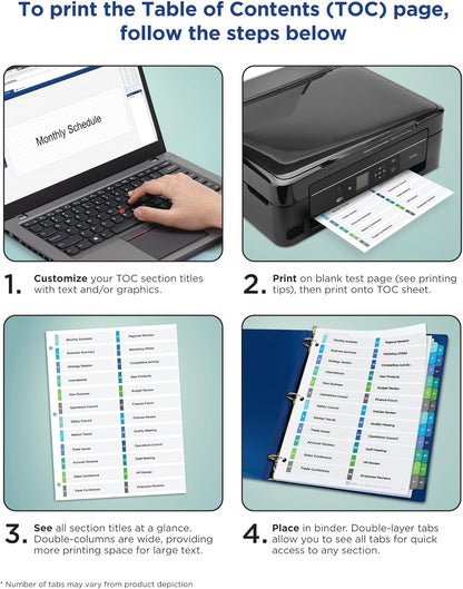 Avery Double Column 24 Tab Dividers for 3 Ring Binders, Customizable Table of Contents, Multicolor Tabs, 1 Set (11321)