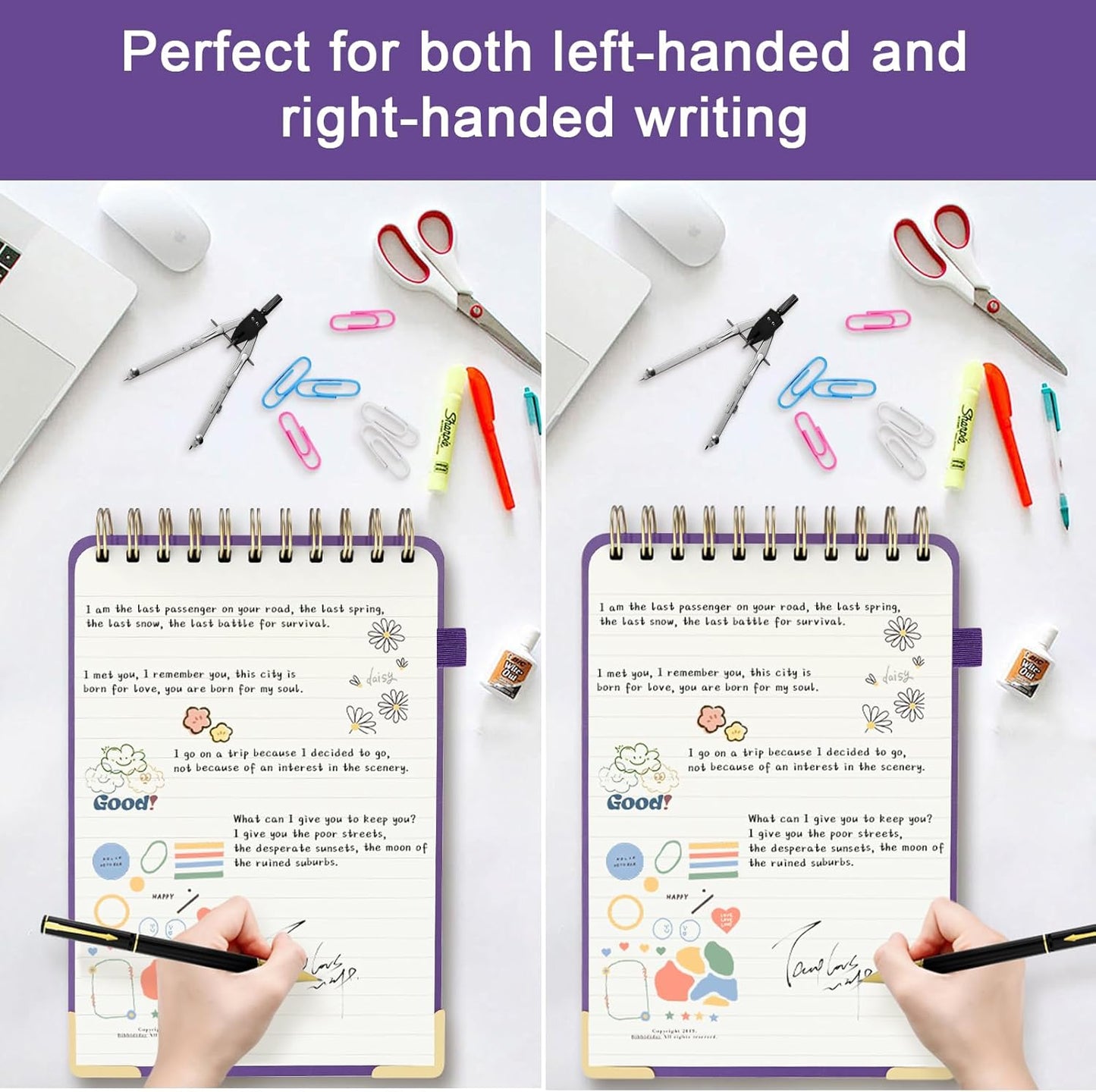 A5 Top Spiral Notebook, Large Leather Hardcover Top Bound Steno Pads, 240 Pages 100 gsm Thick Lined Paper Left Handed Notebook Journal for Work, School, Meeting Writing - Brown, 5.9" x 8.5"