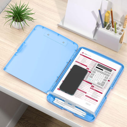 Rimilak Plastic Clipboard with Storage, 8.5 x 11 High Capacity Folio Nursing Case with Pen Holder, Size 14.2 x 9.6 x 1.2″ Folder Side-Opening for Classroom, Teacher, Smooth Writing, Dark Green