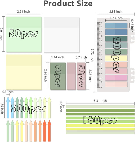 1100 Sheets Transparent Sticky Notes, Clear Book Tabs and See Through Arrow Page Markers, Writable Annotation Index Flags Tapes for School Office Supplies (Vintage)