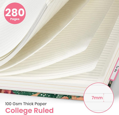 Large Lined Spiral Journal for Women Cute Hardcover 5 Subject Notebook for Work 8.5" x 11" with Removable Dividers & Tabs, College Ruled, 280 Pages Aesthetic Journal for Work, School & Note Taking, Garden of Whimsy