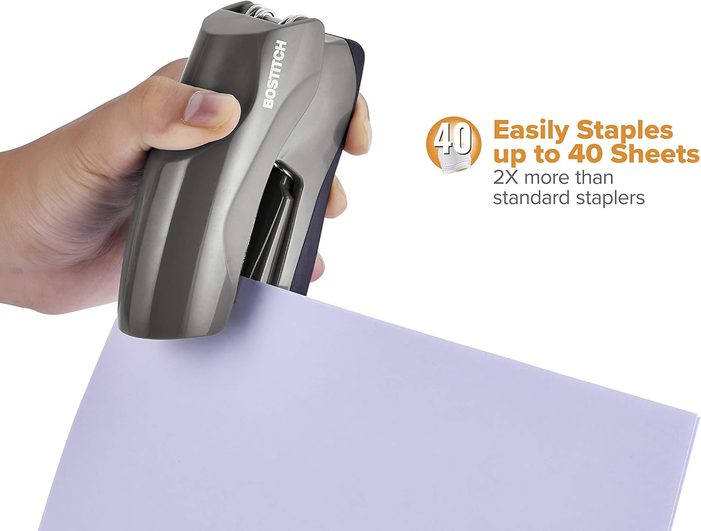 Bostitch Office Heavy Duty Stapler, 40 Sheet Capacity, No Jam, Half Strip, Fits into the Palm of Your Hand, For Classroom, Office or Desk, Black