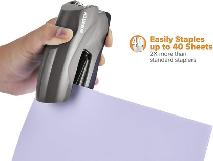 Bostitch Office Heavy Duty Stapler, 40 Sheet Capacity, No Jam, Half Strip, Fits into the Palm of Your Hand, For Classroom, Office or Desk, Black