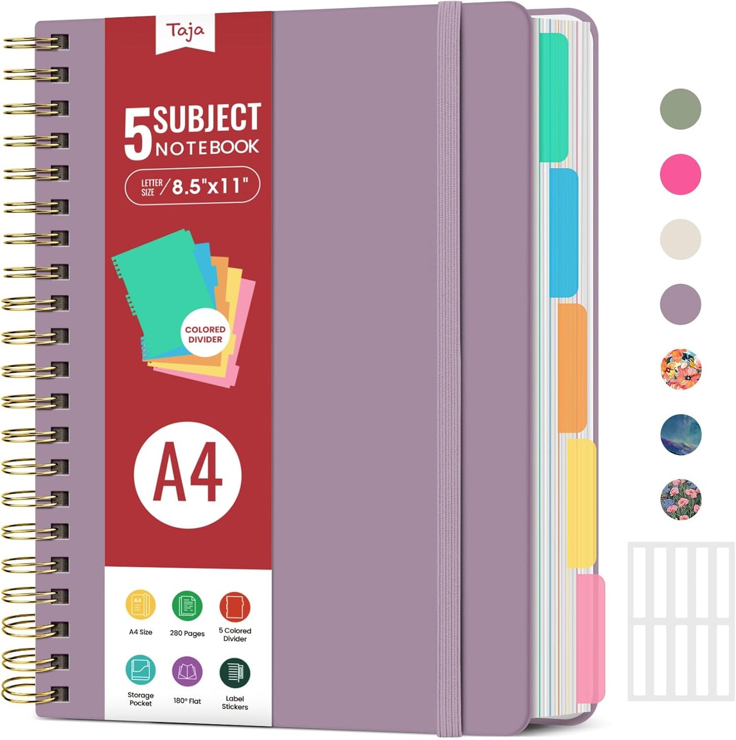 Hardcover Spiral Journal Notebooks for Work With Removable Dividers & Tabs, 8.5"x11" 5 Subject Notebook for Note Taking & Organizer, A4 College Ruled Lined Journal for Women & Writing, Aquamarine, 280 Pages