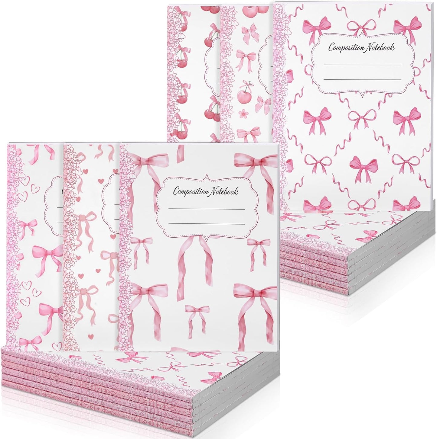 Fullhawl 6 Pcs Bow Composition Notebooks, Preppy Coquette Notebook College Ruled Journal, 110 Page, Cute Back to School Gift for Teacher, Student, First Day of Schooll(Pink,9-3/4 x 7-1/2")