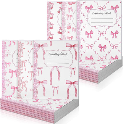 Fullhawl 6 Pcs Bow Composition Notebooks, Preppy Coquette Notebook College Ruled Journal, 110 Page, Cute Back to School Gift for Teacher, Student, First Day of Schooll(Pink,9-3/4 x 7-1/2")