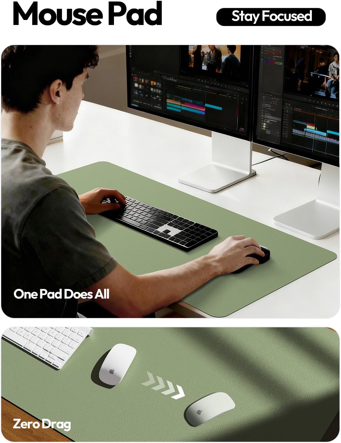 YSAGi Leather Office Desk Pad Protector, Large Mouse Pad, Non-Slip, PU Leather, Laptop Desk Blotter, Waterproof Writing Pad for Office and Home, Black, 23.6" x 13.8" - Colors A