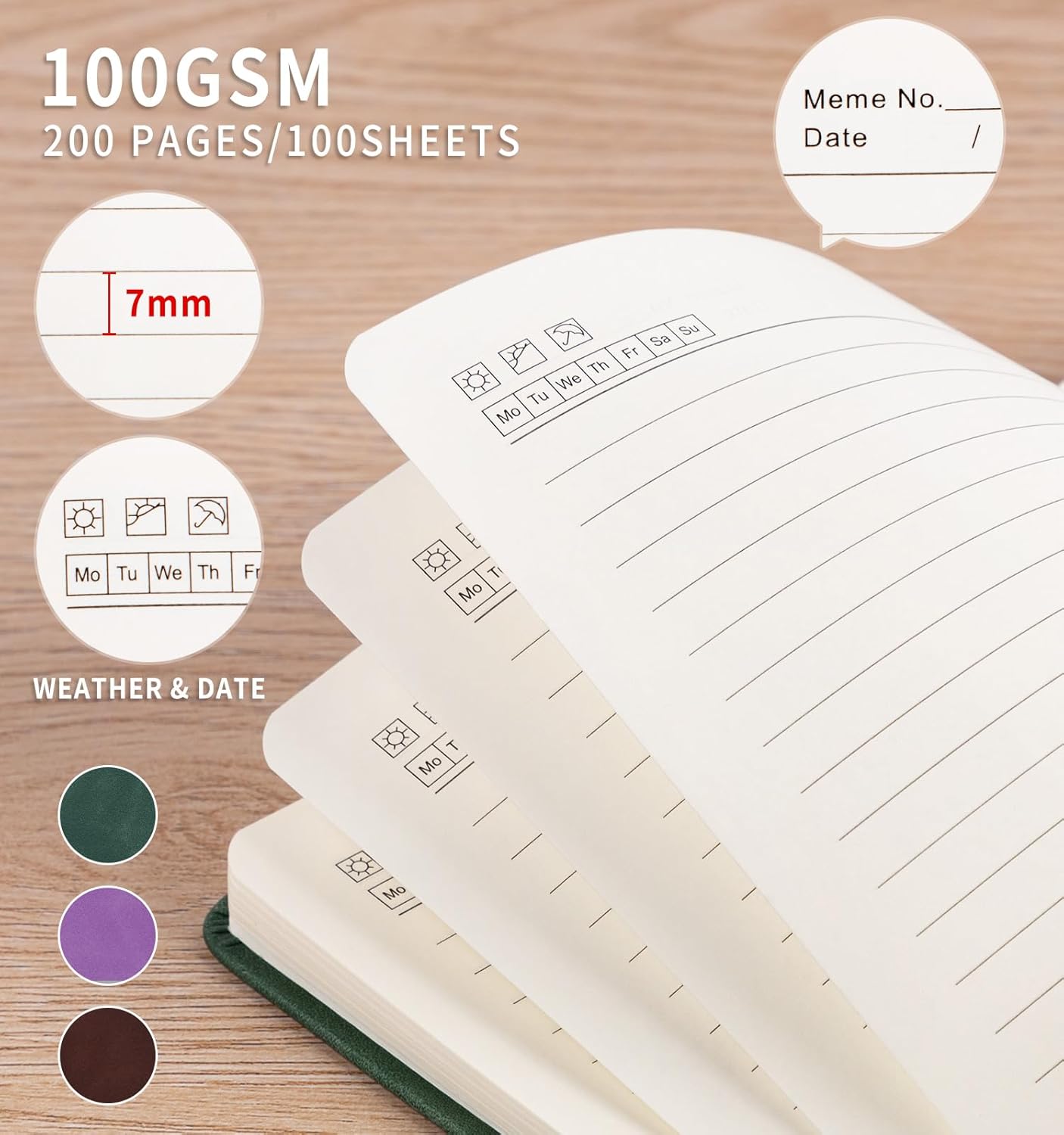 Lined Journal Notebook for Women Men, A5 Hardcover Leather Journals for Writing, 200 Pages Thick Paper, Daily Journal Notebook for Work, School, Note Taking, Business, Travel, College Ruled