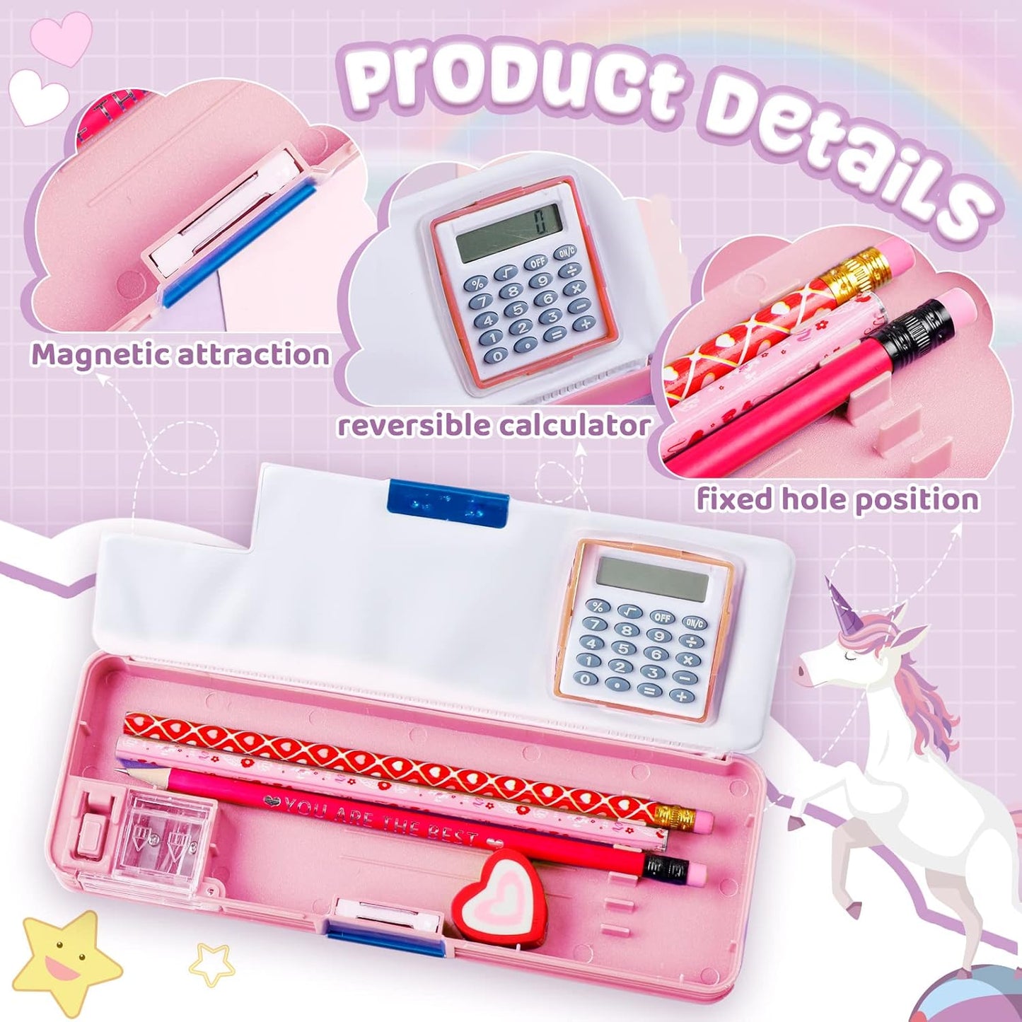 Henoyso Multifunctional Pencil Box for Girls Butterfly Pencil Case with Calculator and Sharpener Cool Cute Pencilcase School Supplies Essentials Christmas Birthday Gift Present for Kids Teens