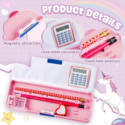 Henoyso Multifunctional Pencil Box for Girls Butterfly Pencil Case with Calculator and Sharpener Cool Cute Pencilcase School Supplies Essentials Christmas Birthday Gift Present for Kids Teens