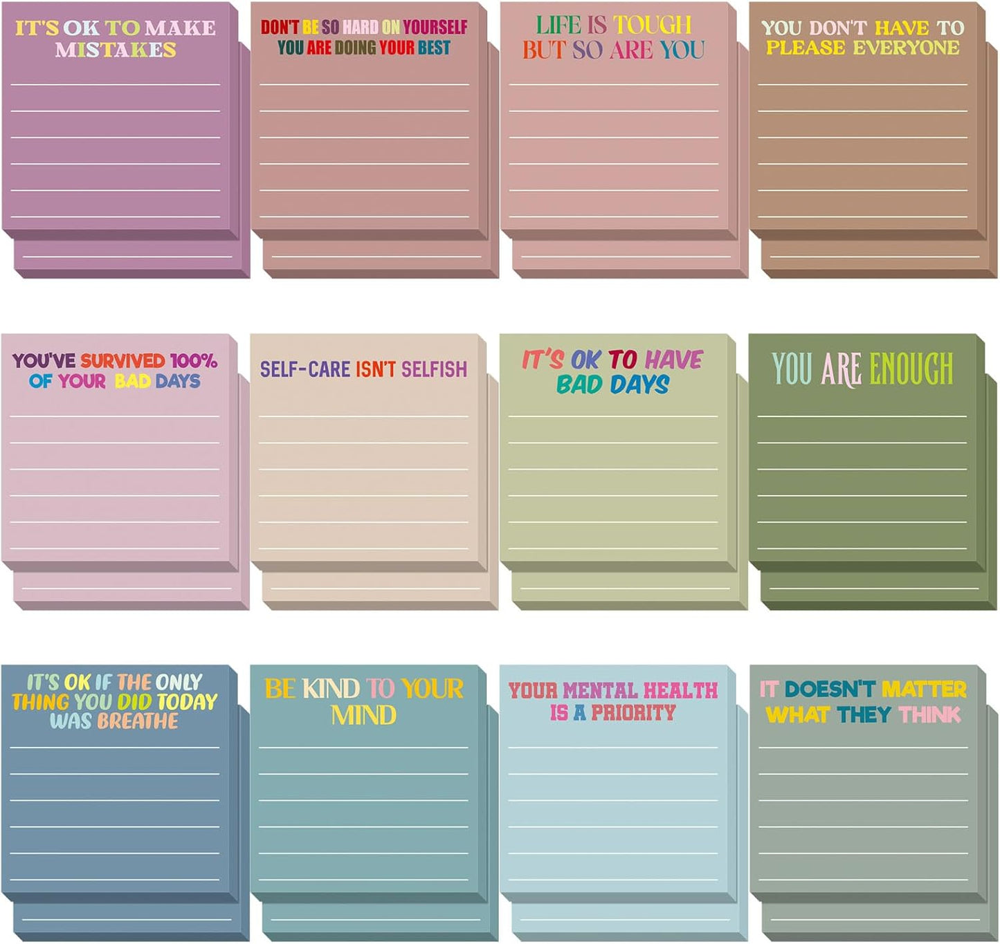 Yinder 48 Pcs Inspirational Sticky Notes Cute Motivational Sticky Notes Pad End of Year Employee Appreciation Gifts Bulk for Teacher Nurse Coworkers Office Supplies 3 x 3'' (Thank You,Dark Color)