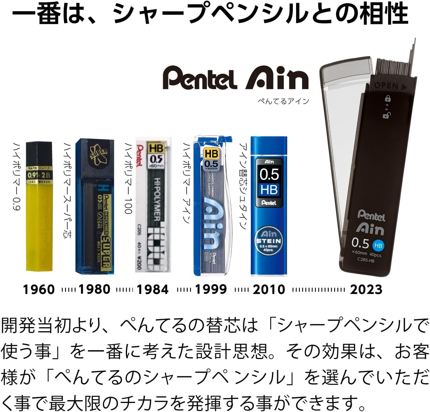 Pentel Ain AMZ-XC2854B3P Mechanical Lead, 0.02 inches (0.5 mm), 4B, 3 Pieces