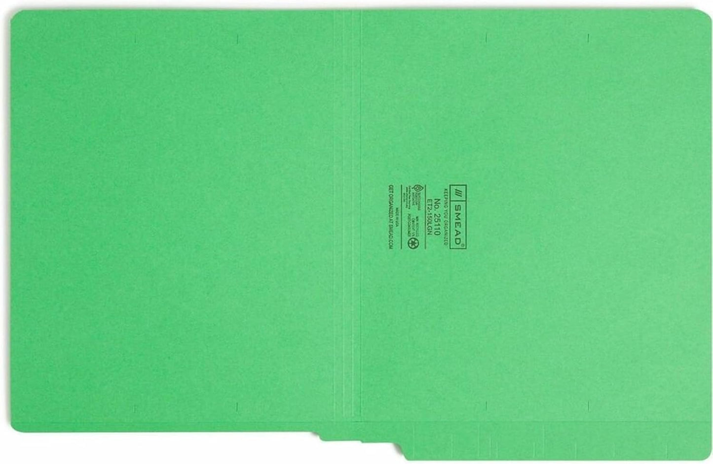 Smead End Tab File Folder, Shelf-Master Reinforced Straight-Cut Tab, Letter Size, Green, 100 per Box (25110)
