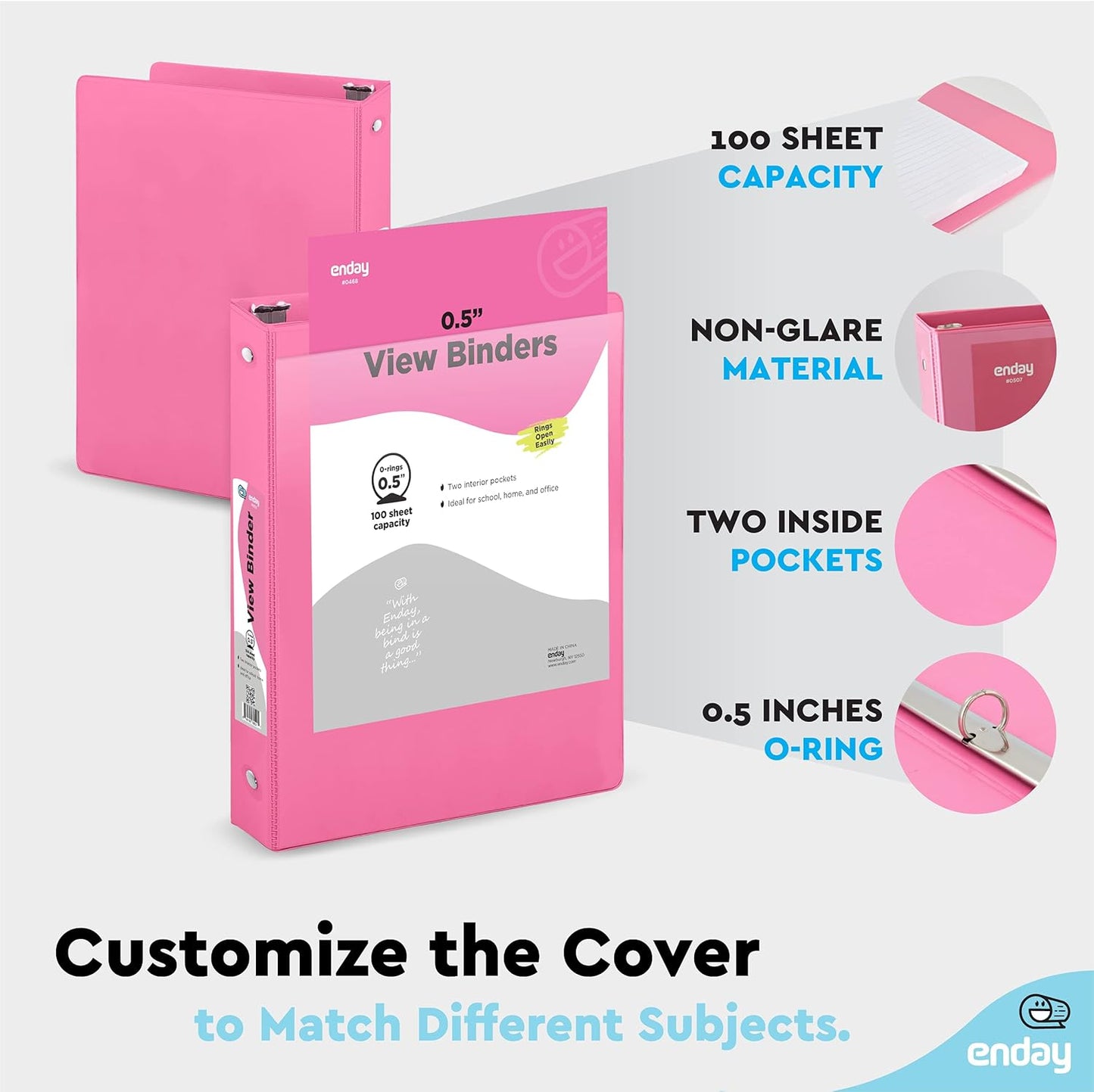 Enday 1 Inch Binder (6 Pack - Grey) 3 Ring Binder 1 inch with Clear View Cover and 2 Inside Pocket - for Letter Size 8.5 x 11'' Paper, Ideal for School Supplies, Office, and Home