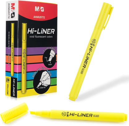 M&G Liner Highlighters, 12-Count Pack Yellow Highlighters, Chisel Tip No Bleed Highlighter Pens for Office Documents, Planning, and Everyday Organization