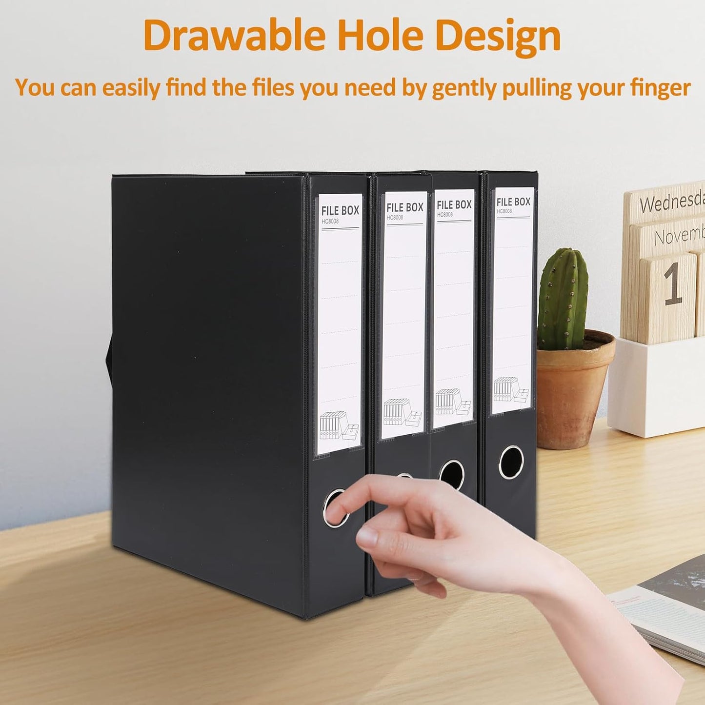 HUA JIE A4 Storage File Boxes Plastic Archives Cases, PVC File Folder Organizer Document Storage Filing Box for office,32.5×6.5×24 cm, Black(Pack of 6)