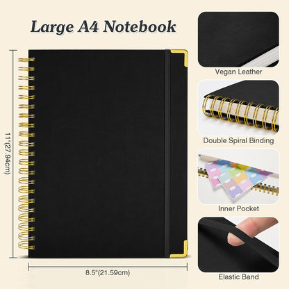 Graph Paper Notebook, Spiral Grid Notebook 8.5" X 11", Hardcover Leather Journal 300 Pages, 100GSM Thick Grid Paper Notebook, Large A5 Graphing Notebook Journal for Women Men Writing Engineering Work