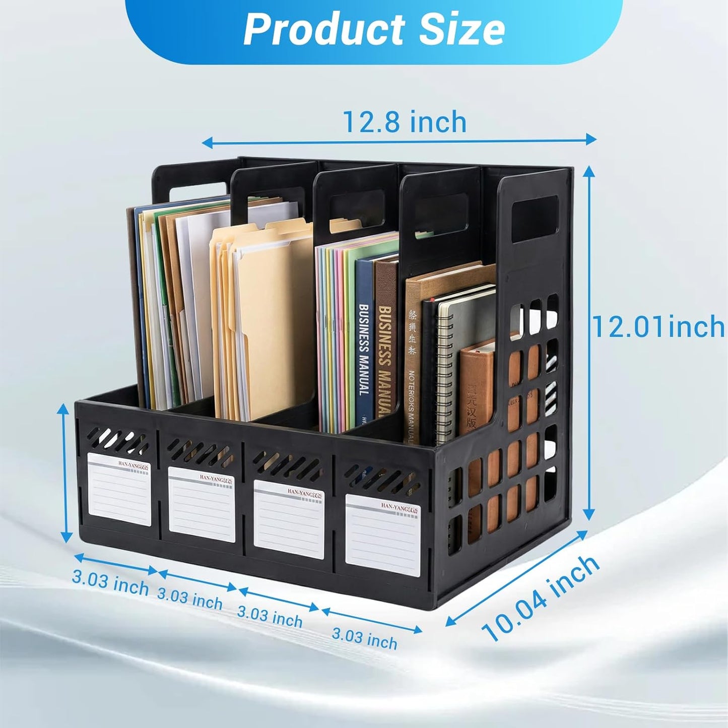 Ysenchan Plastic Magazine File Holder, Desk Organizer File Folder for Office Organization and Storage, Sturdy Binder Organizer with 4 Vertical Compartmente，Desktop Accessories for Office Storage