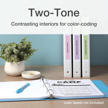 Cardinal 3 Ring Binders, Binders for School and Office, Durable 1 Inch, Round Rings, Holds 225 Sheets, ClearVue Presentation View, Non-Stick, Two-Tone Pastel Interiors, 4 Pack (1002479)