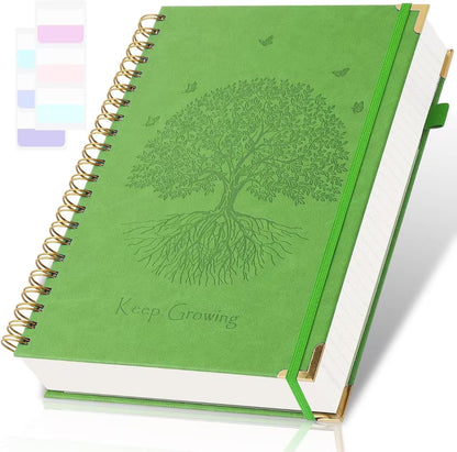 Spiral Notebook, College Ruled Notebook, 8" x 10", 300 Pages Leather Journals for Writing, B5 Hardcover Journaling Notebooks for Work School, 24pcs Tabs, Large Embossed Journal for Women Men, Black