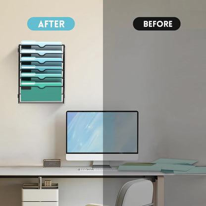 SUPEASY 10-Tier Wall File Organizer, Hanging Wall Files for Papers, Folders, Magazines, Clipboard, Wall Organizer for Office Home School Classroom, Black