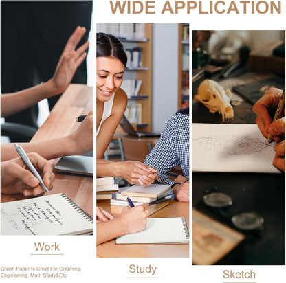 Engrowtic 2 Pack Graph Paper Spiral Notepad A5 Top Wirebound Notepad Grid Notebook Steno Pads Memo Notebook Grid Paper 140 Pages for Writing Sketching Drawing Office Supplies (Black)
