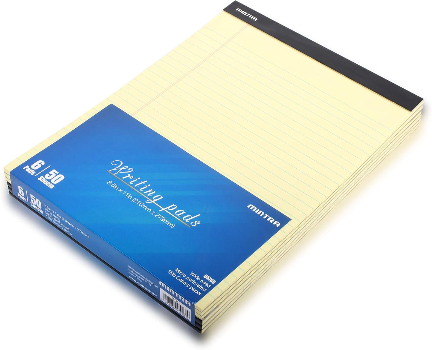 Mintra Office White Legal Pads – Ruled Notepads and Micro-Perforated Sheets, Ideal for Writing, Note-Taking & Creativity, Office, or Professional Use, Basic Pad 6 pack, 8.5"x11" (Narrow Ruled)