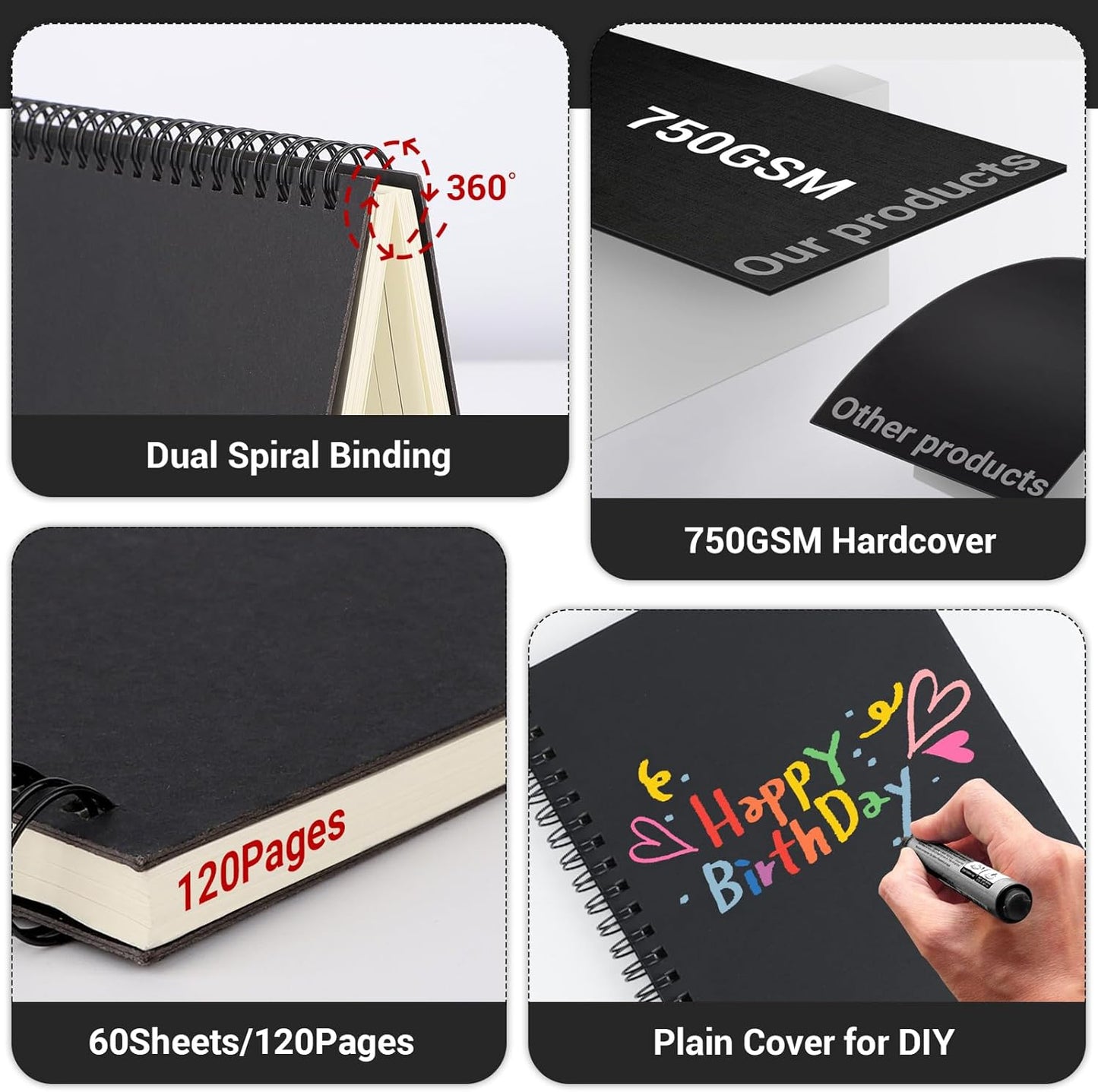 EUSOAR Spiral Notebook, A5 12packs 5.5"X8.3" 120 Pages Lined Travel Writing Notebooks Journal, Memo Notepad Sketchbook, Students College Office Business Subject Diary Ruled Book Journal-Black Cover