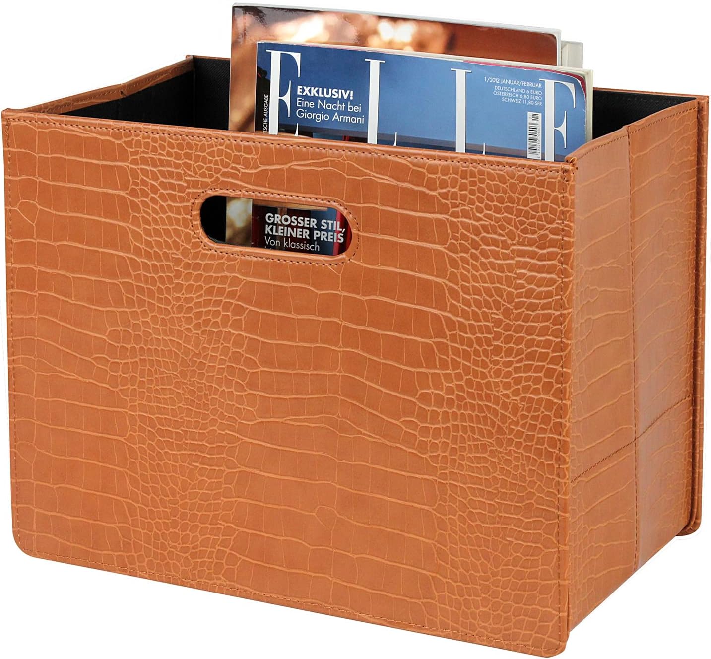 HofferRuffer Magazine Basket Holder, Foldable Magazine Rack, Document File Holder Organizer, File Folder, Newspaper Storage Bin Organizer for Home or Office (Brown)