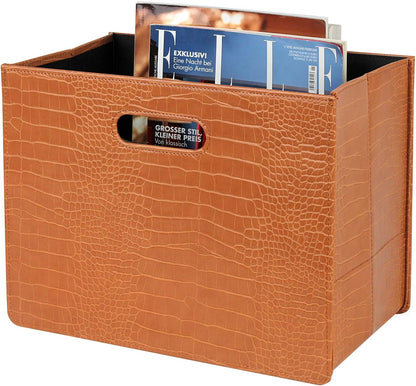 HofferRuffer Magazine Basket Holder, Foldable Magazine Rack, Document File Holder Organizer, File Folder, Newspaper Storage Bin Organizer for Home or Office (Brown)