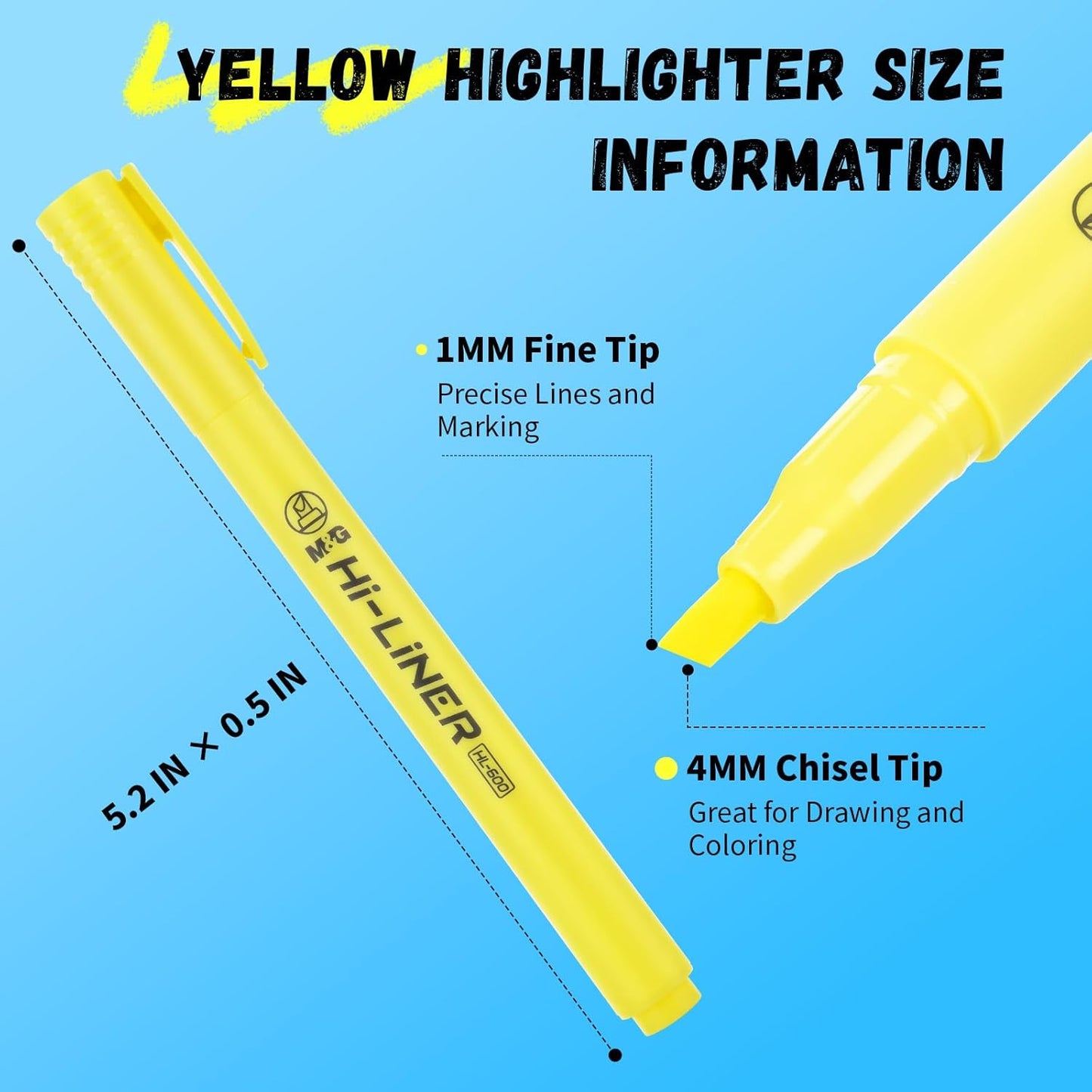 M&G Liner Highlighters, 12-Count Pack Yellow Highlighters, Chisel Tip No Bleed Highlighter Pens for Office Documents, Planning, and Everyday Organization