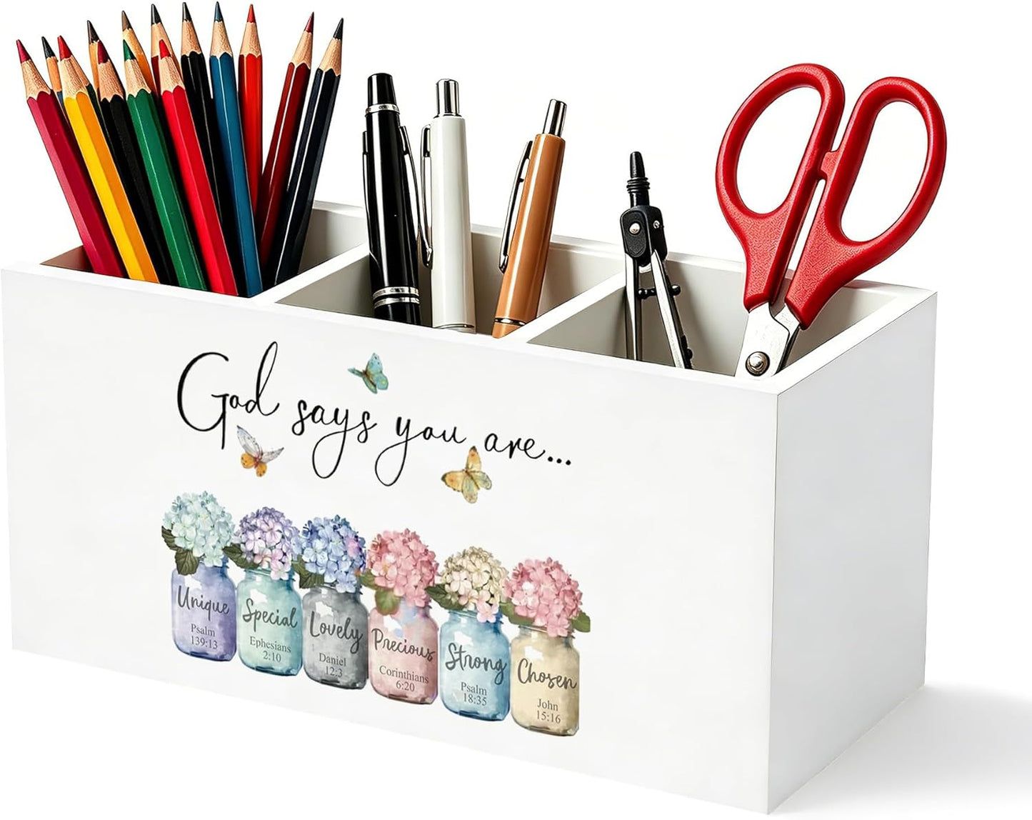 Don't Overthink It Inspirational Pencil Pen Holder for Desk, Pink Positive Affirmations Wooden Box Sign Pen Holder Organizer for Home Office School Desk Accessories