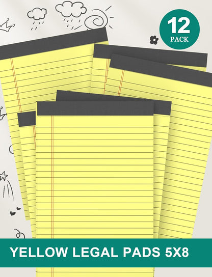 12 Pack Legal Pads 5x8 Inch Colorful Note Pads for Writing NotePads，Narrow Ruled Small Notepad 5x8 inch Legal Pad,30 Sheets Per Notebook Writing Pad for Study, Office, to-Do Lists(Multicolor)