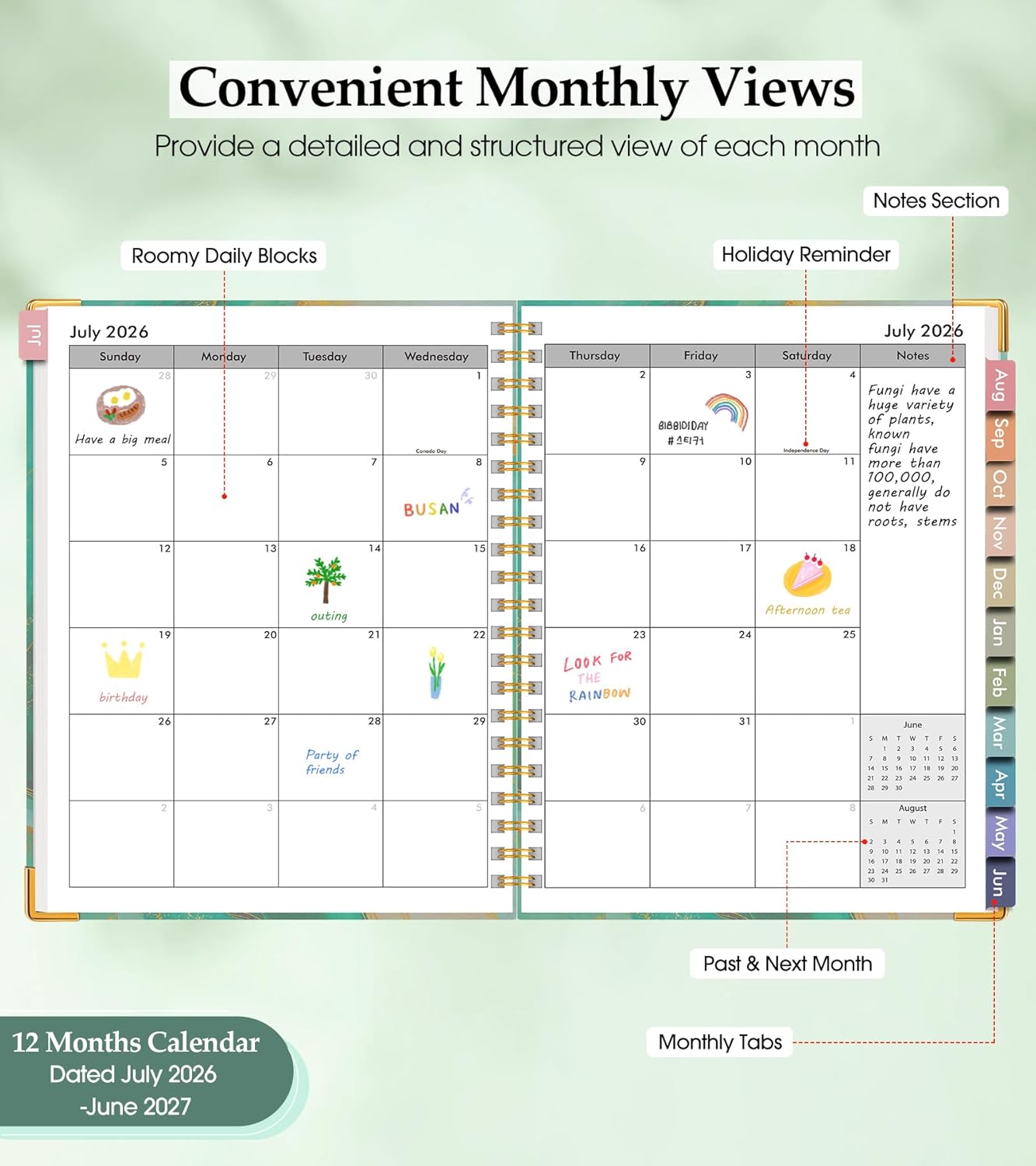 2026 Planner, Weekly and Monthly Calendar Planner from January 2026 - December 2026, 8.5" x 11" Hardcover Leather Hourly Appointment Book with Tabs, Spiral Daily Planners for School Work Home, Green