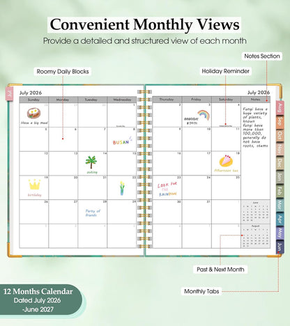 2026 Planner, Weekly and Monthly Calendar Planner from January 2026 - December 2026, 8.5" x 11" Hardcover Leather Hourly Appointment Book with Tabs, Spiral Daily Planners for School Work Home, Green