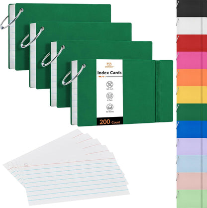 NEEWAY Ruled Index Cards with Ring 3x5 Inches, 200 Count Note Cards Lined, Flash Cards with Rings for Studying, Home and Office (Black)