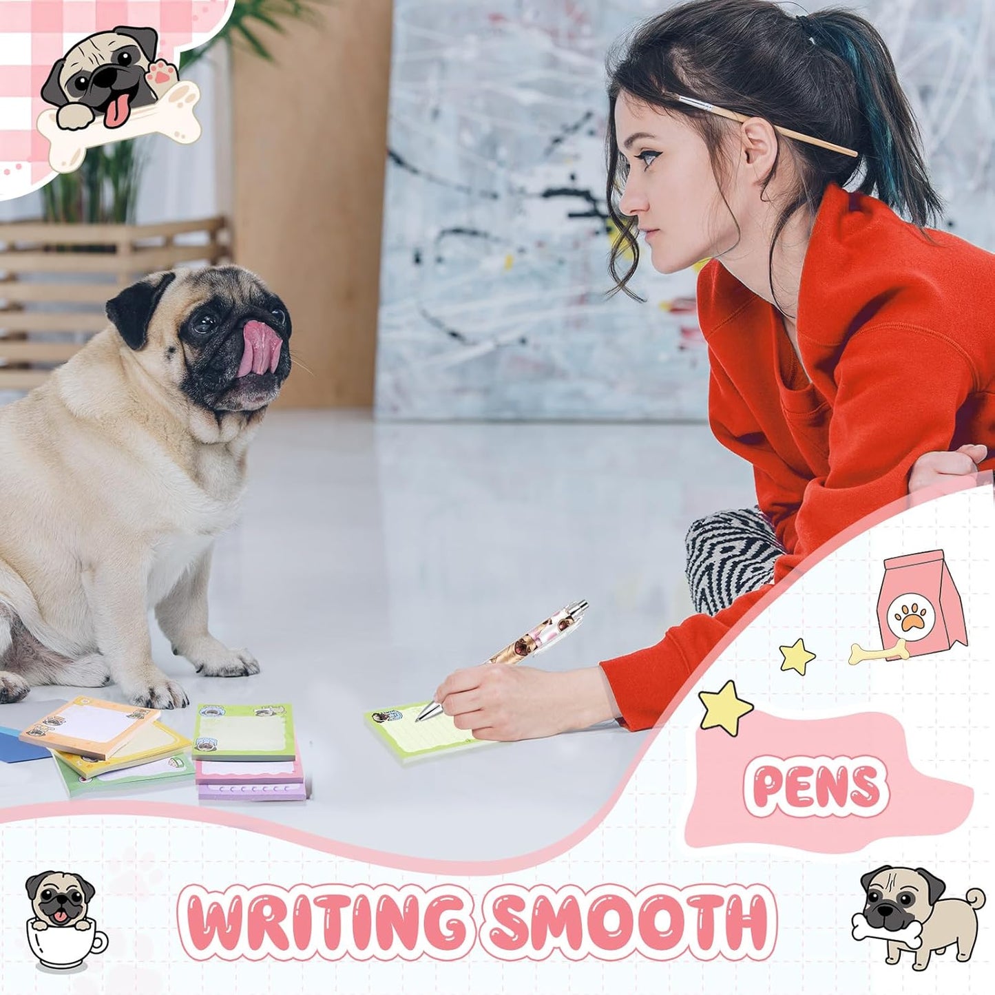 Ireer 8 Pcs Ballpoint Pens for Women 1.00 mm Cute Black Ink Pens Fine Point Smooth Writing for Journaling Aesthetic Office Supplies (Mahjong)