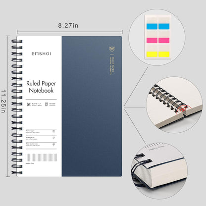 EMSHOI A5 Spiral Notebook College Ruled Lined Journal, Small 5.7" X 8.22", 300 Pages/150 Sheets, 100gsm Thick Paper, Waterproof Hardcover, for Office School Women Men Work Writing Notes, Blue