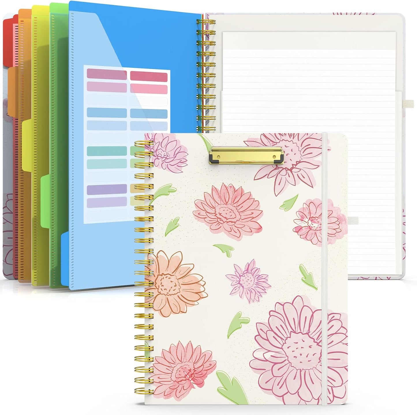 Sooez Clipboard with Refillable Notepad, Clipboard Folder with 10 Storage Pockets for Letter Size, Spiral Clipboard Notebook, Cute Portfolio for School Office Nursing