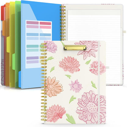 Sooez Clipboard with Refillable Notepad, Clipboard Folder with 10 Storage Pockets for Letter Size, Spiral Clipboard Notebook, Cute Portfolio for School Office Nursing