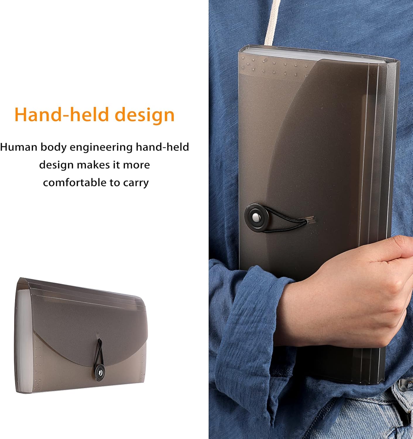 BTSKY 13 Pockets Expanding Check Bill File Folder-Hand-held Small Accordion File Folder Expandable Card Ticket Holder Plastic Business Document Organizer Wallet Case New Grey